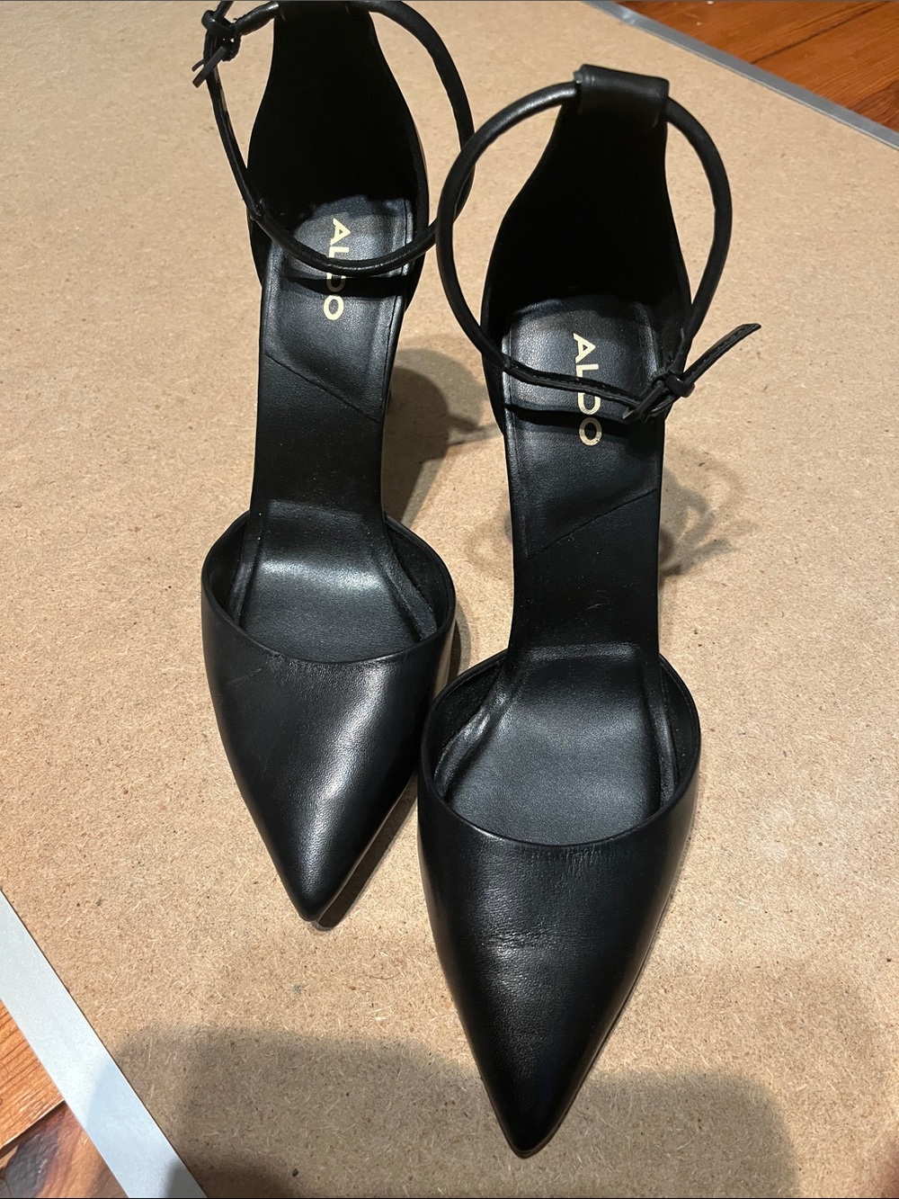 ALDO Black Pointed Toe Ankle-Strap Heels